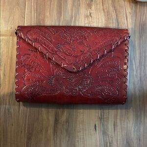 Elegant Red Embossed Leather Clutch